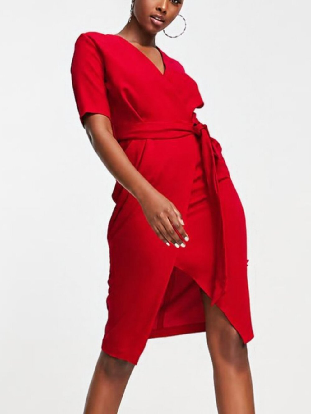 asos Red Asymmetrical Closet London Wrap Front Midi Dress